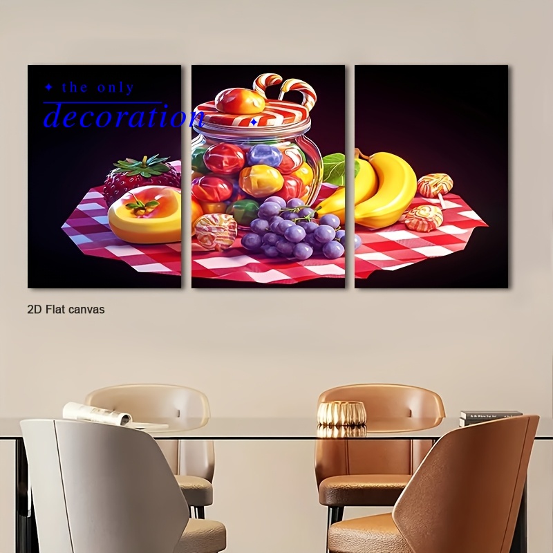 3pcs Framed Candy & Fruit Picn - Canvas Wrap Ready ulasan dan harga