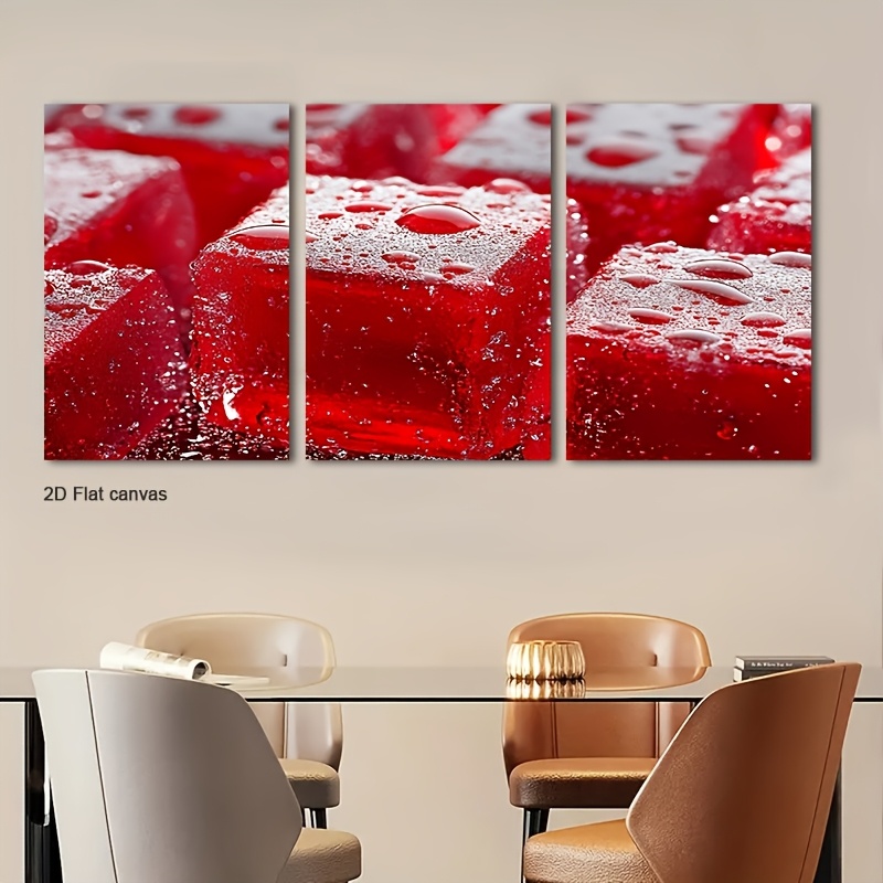 3pcs Framed Red Jelly Cube Wal - Canvas Wrap Ready ulasan dan harga